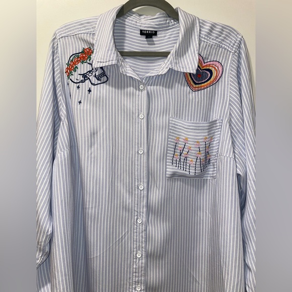 Womens Torrid Blouse Embroidered Button Up Long Sleeve Shirt - Picture 6 of 9